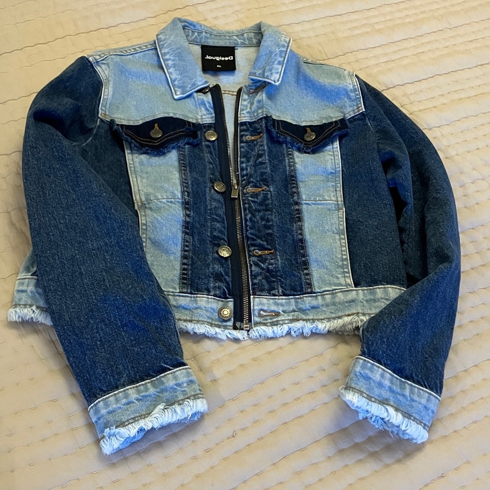 Desigual Womens Denim Jacket with Frayed Hem